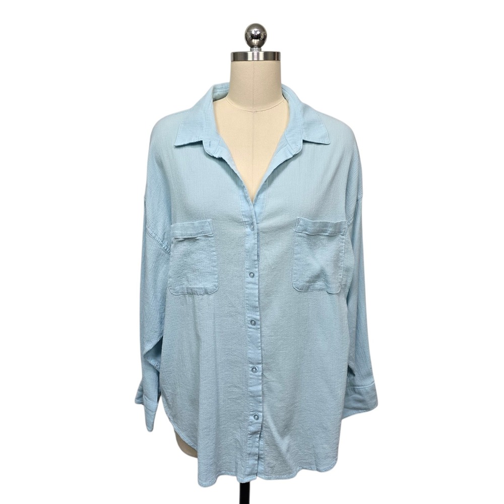 Z Supply Women Light Blue Cotton Gauze Button Down Shirt ZT213171S M/L Relaxed